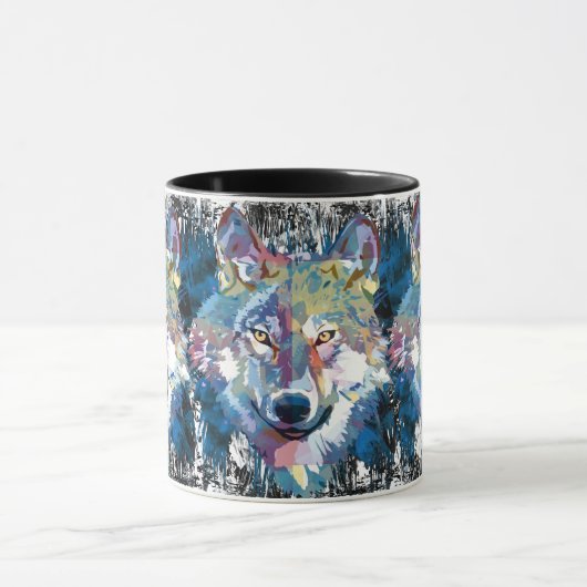 Wolf-Kaffeetasse - Retro Wolf Polygon Tasse (Zentrum)