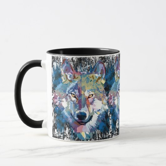 Wolf-Kaffeetasse - Retro Wolf Polygon Tasse (Links)