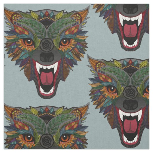 Wolf Kampf Flug Silber Stoff (Muster)