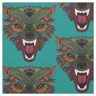 Wolf Kampf Flug Teal Blau Stoff