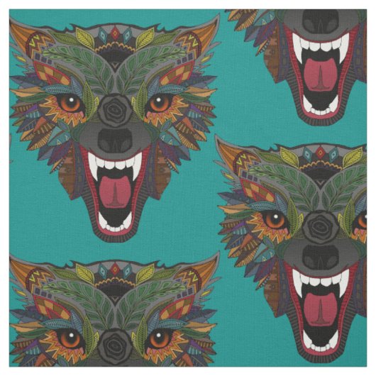Wolf Kampf Flug Teal Blau Stoff (Muster)