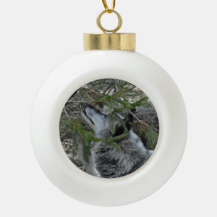 Wolf Keramik Kugel-Ornament