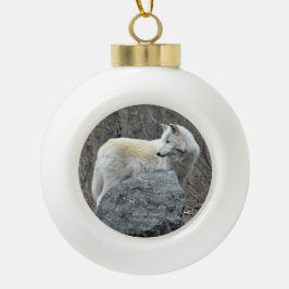 Wolf Keramik Kugel-Ornament