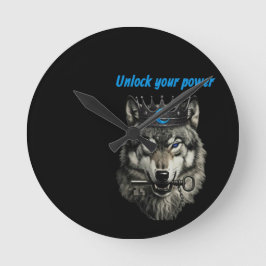 Wolf König, entfalte deine Macht Runde Wanduhr