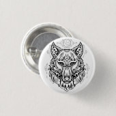 Wolf Kopf mit ethnischen Dekorationen Button (Vorne & Hinten)