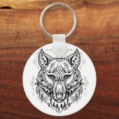 Wolf Kopf mit ethnischen Dekorationen Schlüsselanhänger (Vorderseite)