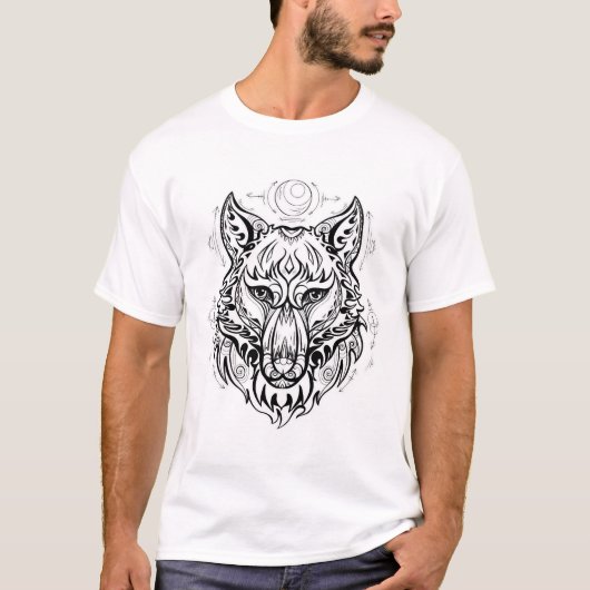 Wolf Kopf mit ethnischen Dekorationen T-Shirt (Vorderseite)