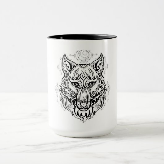 Wolf Kopf mit ethnischen Dekorationen Tasse (Zentrum)
