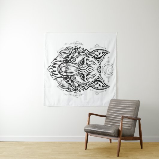 Wolf Kopf mit ethnischen Dekorationen Wandteppich (Beispiel (Horizontal))