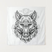 Wolf Kopf mit ethnischen Dekorationen Wandteppich (Vorderseite)