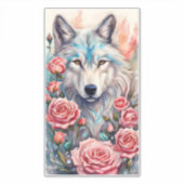 Wolf Kopf rosa Rosen Tiermalerei Aufkleber (Vorderseite)