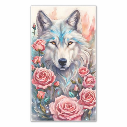 Wolf Kopf rosa Rosen Tiermalerei Aufkleber (Vorderseite)