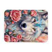 Wolf Kopf rosa Rosen Tiermalerei Magnet (Horizontal)