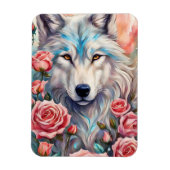 Wolf Kopf rosa Rosen Tiermalerei Magnet (Vertikal)
