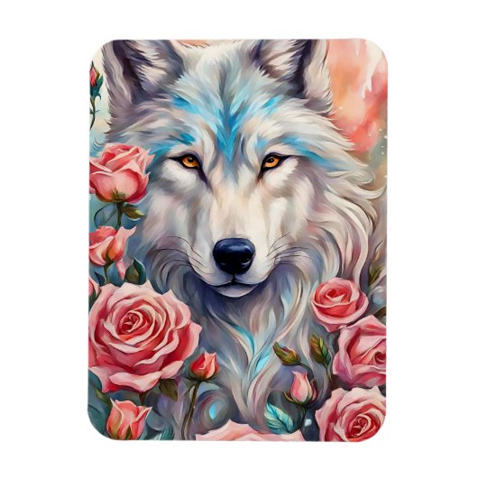 Wolf Kopf rosa Rosen Tiermalerei Magnet (Vertikal)