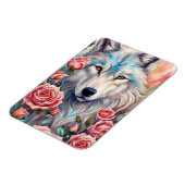 Wolf Kopf rosa Rosen Tiermalerei Magnet (Linke Seite)