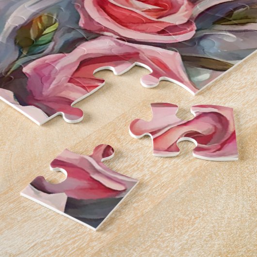 Wolf Kopf rosa Rosen Tiermalerei Puzzle (Seite)