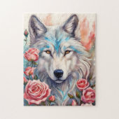 Wolf Kopf rosa Rosen Tiermalerei Puzzle (Vertikal)