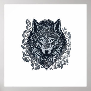 Wolf Kubismus Stammeskunst Poster