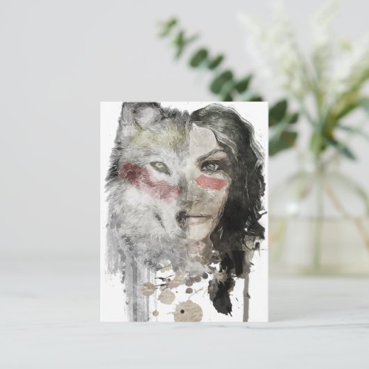 Wolf Lady Postkarte (Stehend Vorderseite)