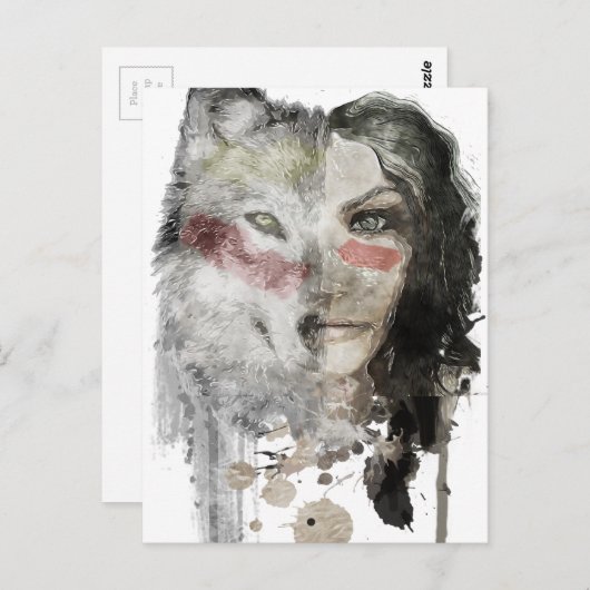 Wolf Lady Postkarte (Vorne/Hinten)