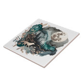 Wolf Landscape & Moon Aquamarin Gold Fliese (Seite)