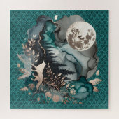 Wolf Landscape & Moon Aquamarin Gold Puzzle (Horizontal)
