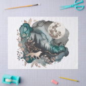 Wolf Landscape & Moon Aquamarin Gold Seidenpapier (Basteln)