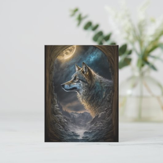 Wolf Landscape Surreal Fantasy Postkarte (Stehend Vorderseite)