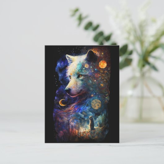 Wolf Landscape Surreal Fantasy Postkarte (Stehend Vorderseite)