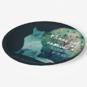 Wolf liebt eine aquamarine, dunkle Ästhetik Pappteller (Schrägansicht)