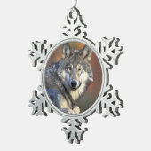 Wolf liebt Weihnachten Schneeflocken Zinn-Ornament (Rechts)