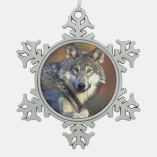 Wolf liebt Weihnachten Schneeflocken Zinn-Ornament