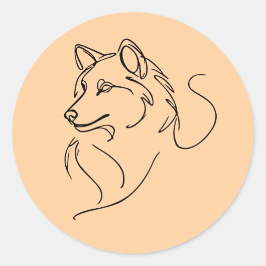 Wolf LineArt Minimalist Runder Aufkleber (Vorderseite)