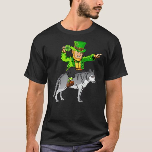 Wolf Lover Leprechaun Riding Wolf St Patrick S Day T-Shirt (Vorderseite)