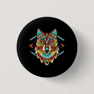 Wolf Lover Phantastisch Color Tribal Animal Face W Button