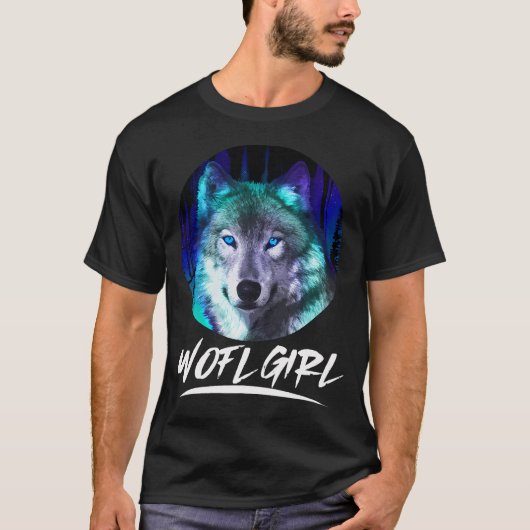 Wolf Mädchen, das Wölfe Aurora Bunt Lustig liebt T-Shirt (Vorderseite)