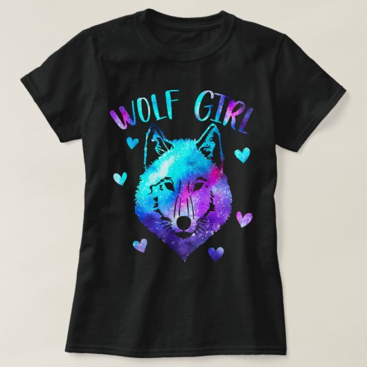 Wolf Mädchen Galaxie Ästhetik Design T-Shirt (Design vorne)