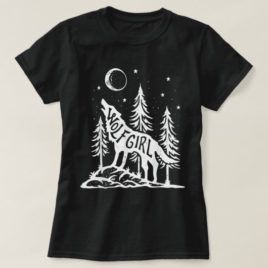 Wolf Mädchen Wald Heulender Mond Grafik T-Shirt (Design vorne)