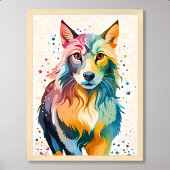 Wolf malt niedlichen Hund farbenfrohe Wildtiere Re Poster