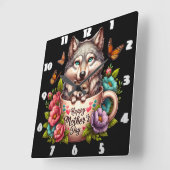 Wolf-Mama: Papa, Blume, Muttertag Quadratische Wanduhr (Winkel)
