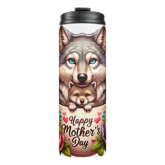 Wolf-Mama: Papa, Blume, Muttertag Thermosbecher (Vorderseite)
