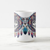 Wolf Mandala Design mit Dreamcatcher und Feathers Kaffeetasse (Mittel)