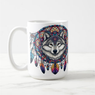 Wolf-Mandala-Design mit Traumfänger und Federn Kaffeetasse