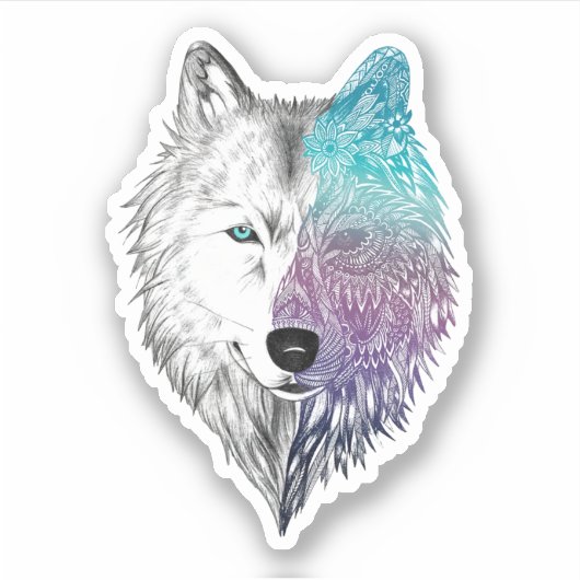 Wolf Mandala für Wolf Lover Wolf Liebe Aufkleber (Vorderseite)