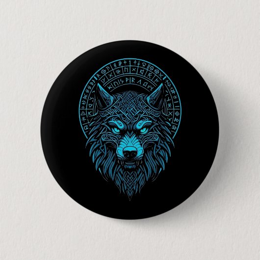 Wolf Mask Odin Runes Norse Compass Viking Button (Vorderseite)
