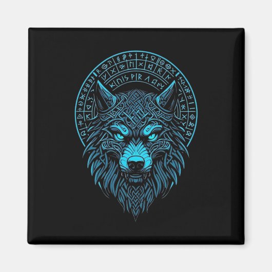 Wolf Mask Odin Runes Norse Compass Viking Magnet (Vorne)