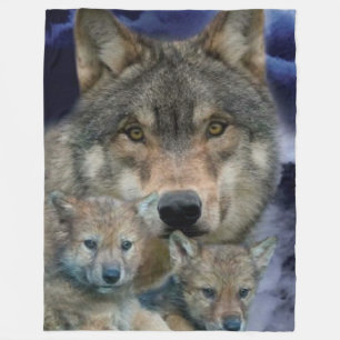 WOLF mit 2 CUBS Fleecedecke
