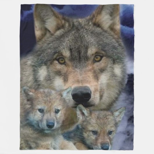 WOLF mit 2 CUBS Fleecedecke (Vorderseite)