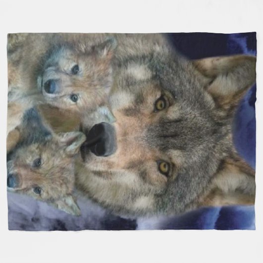 WOLF mit 2 CUBS Fleecedecke (Vorderseite (Horizontal))